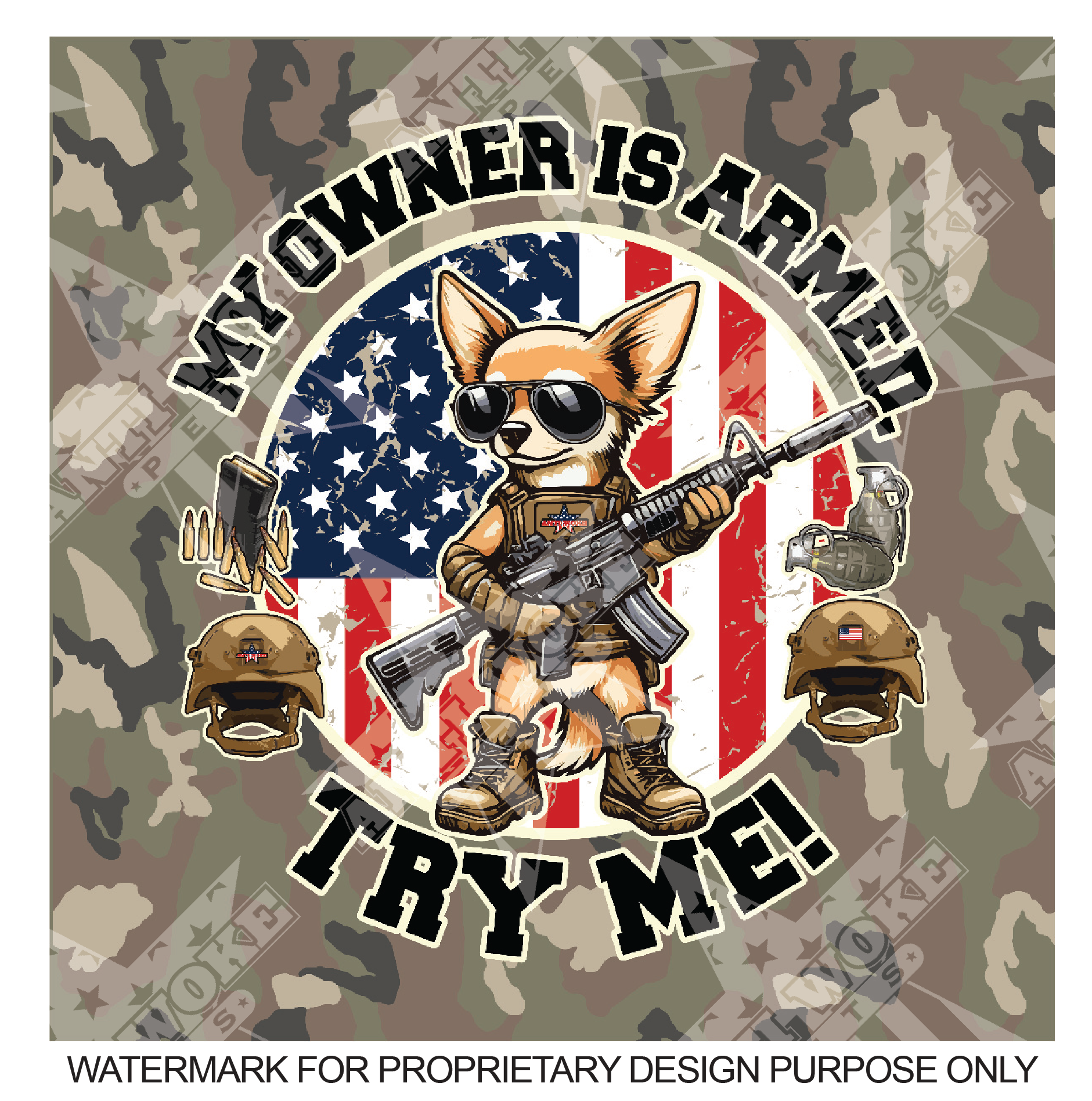 Chihuahua- Light Tan Camo- My Owner Is Armed- Circular Flag- Anti Woke Pets - Small Dog's Tank Top